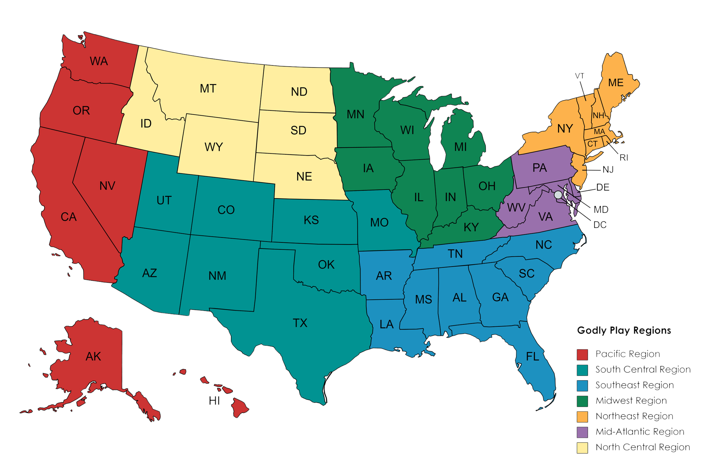 Map of U.S. with regions color coded